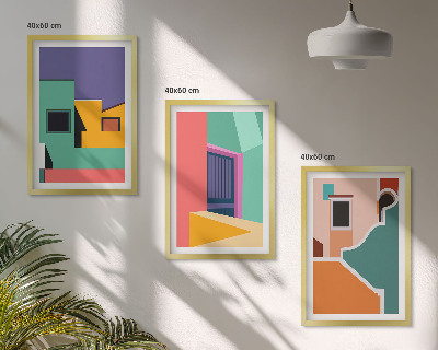 Lot de 3 tableaux pour salon Illustrations colorées de la ville