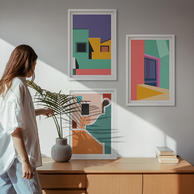 Lot de 3 tableaux pour salon Illustrations colorées de la ville