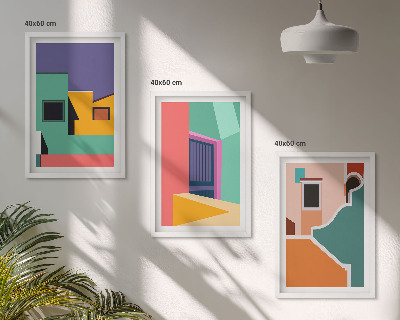 Lot de 3 tableaux pour salon Illustrations colorées de la ville