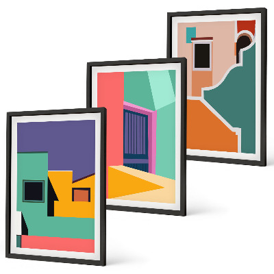 Lot de 3 tableaux pour salon Illustrations colorées de la ville