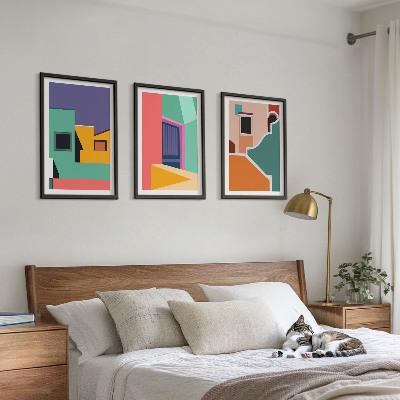 Lot de 3 tableaux pour salon Illustrations colorées de la ville