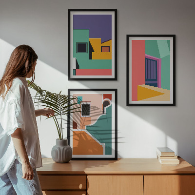 Lot de 3 tableaux pour salon Illustrations colorées de la ville