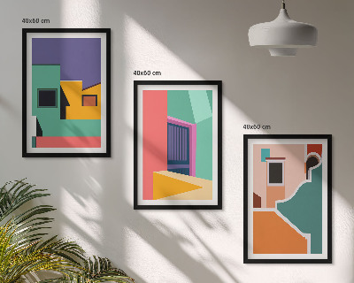 Lot de 3 tableaux pour salon Illustrations colorées de la ville