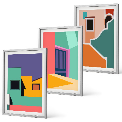 Lot de 3 tableaux pour salon Illustrations colorées de la ville