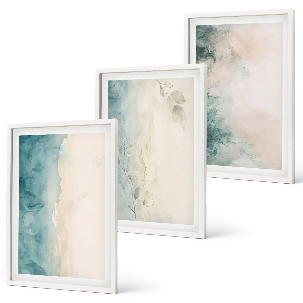 Lot de 3 tableaux pour salon Minimalisme sur toile aquarelle