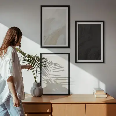 Ensemble de 3 tableaux pour salon motif nuances minimalistes