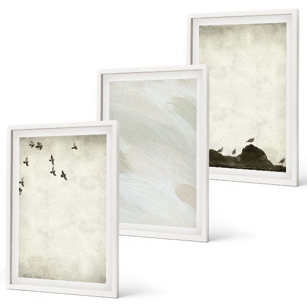 Cadre photo mural Oiseaux, rochers, coups de pinceau, décorations