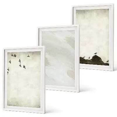 Cadre photo mural avec motifs d'oiseaux, de rochers et de coups de pinceau