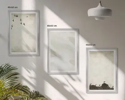 Cadre photo mural avec motifs d'oiseaux, de rochers et de coups de pinceau