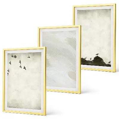 Cadre photo mural avec motifs d'oiseaux, de rochers et de coups de pinceau