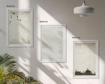 Cadre photo mural avec motifs d'oiseaux, de rochers et de coups de pinceau