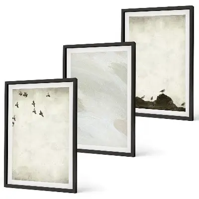 Cadre photo mural avec motifs d'oiseaux, de rochers et de coups de pinceau