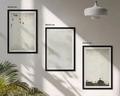 Cadre photo mural avec motifs d'oiseaux, de rochers et de coups de pinceau