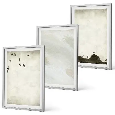 Cadre photo mural avec motifs d'oiseaux, de rochers et de coups de pinceau