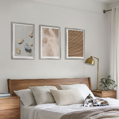 Lot de 3 tableaux pour salon Textures de pierre, de bois et de tissu