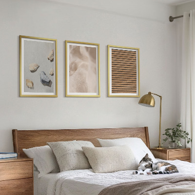 Lot de 3 tableaux pour salon Textures de pierre, de bois et de tissu