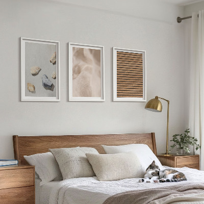 Lot de 3 tableaux pour salon Textures de pierre, de bois et de tissu