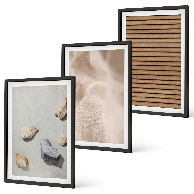 Lot de 3 tableaux pour salon Textures de pierre, de bois et de tissu