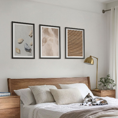 Lot de 3 tableaux pour salon Textures de pierre, de bois et de tissu