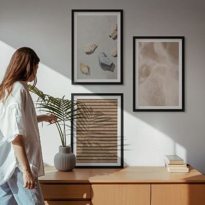 Lot de 3 tableaux pour salon Textures de pierre, de bois et de tissu