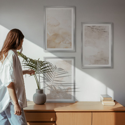 Lot de 3 tableaux pour salon Feuilles pastel à l'aquarelle