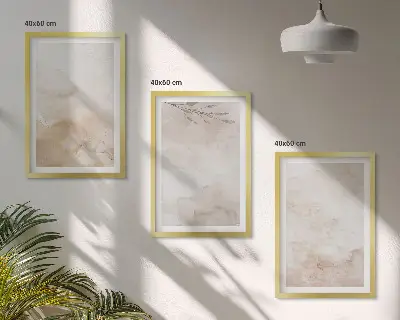 Lot de 3 tableaux pour salon motif feuilles à l'aquarelle tons pastel