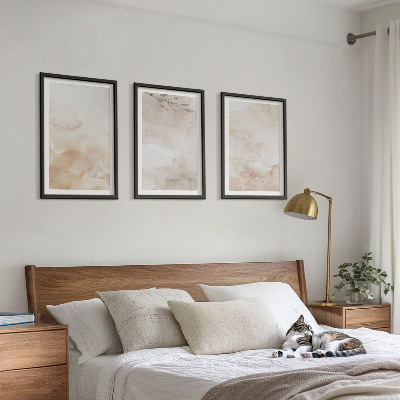 Lot de 3 tableaux pour salon Feuilles pastel à l'aquarelle