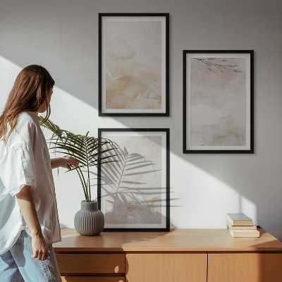 Lot de 3 tableaux pour salon Feuilles pastel à l'aquarelle