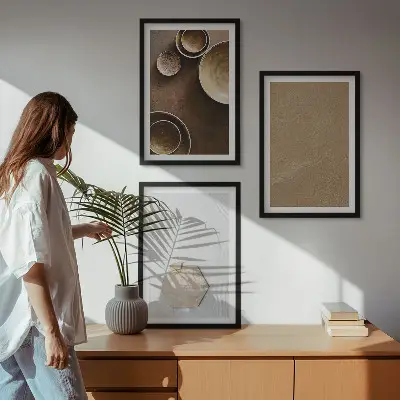 Lot de 3 tableaux pour salon motifs aux textures et couleurs minimalistes