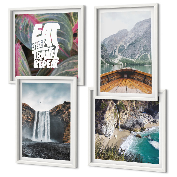 Mur de tableaux Voyage en montagne avec cascade et nature
