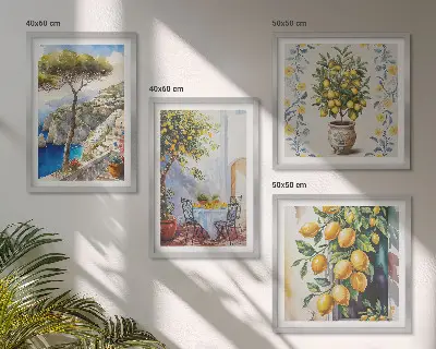 Citronniers au bord de la mer tableau polyptyque en 2 cadres