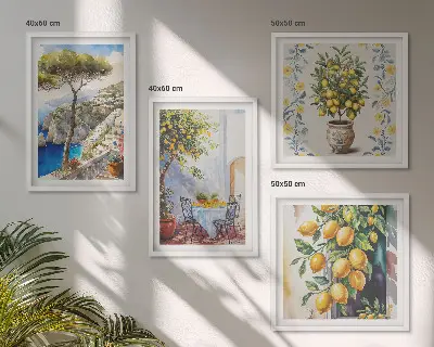 Citronniers au bord de la mer tableau polyptyque en 2 cadres