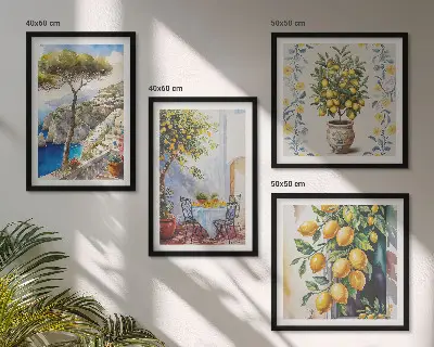 Citronniers au bord de la mer tableau polyptyque en 2 cadres