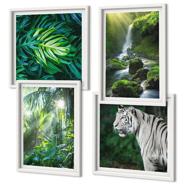 Ensemble de 4 tableaux Cascade du tigre blanc de la jungle