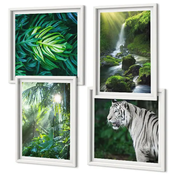 Cascade du tigre blanc de la jungle ensemble de 4 tableaux