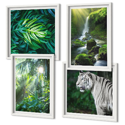Ensemble de 4 tableaux Cascade du tigre blanc de la jungle