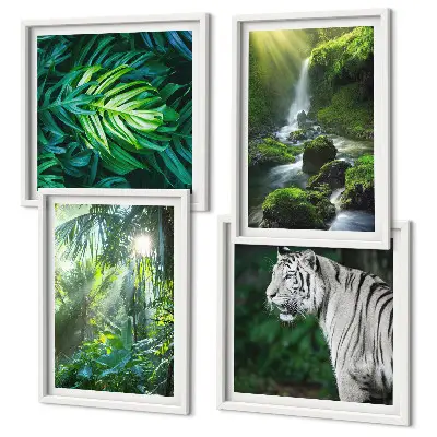 Cascade du tigre blanc de la jungle ensemble de 4 tableaux