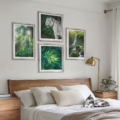 Ensemble de 4 tableaux Cascade du tigre blanc de la jungle