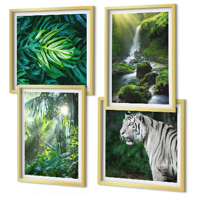 Ensemble de 4 tableaux Cascade du tigre blanc de la jungle
