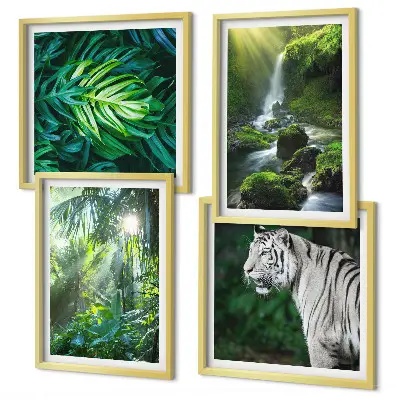 Cascade du tigre blanc de la jungle ensemble de 4 tableaux