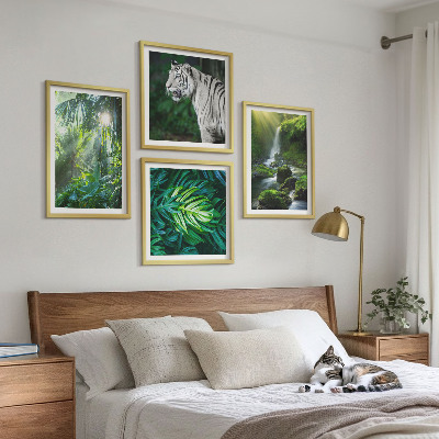 Ensemble de 4 tableaux Cascade du tigre blanc de la jungle