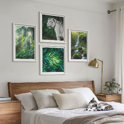 Ensemble de 4 tableaux Cascade du tigre blanc de la jungle