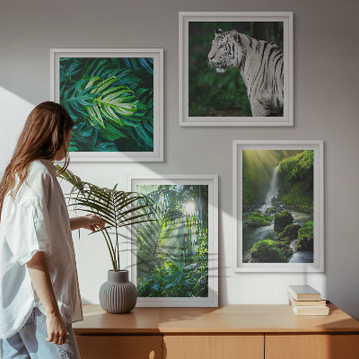 Ensemble de 4 tableaux Cascade du tigre blanc de la jungle