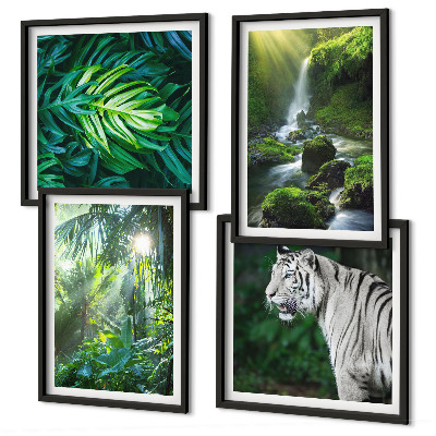 Ensemble de 4 tableaux Cascade du tigre blanc de la jungle