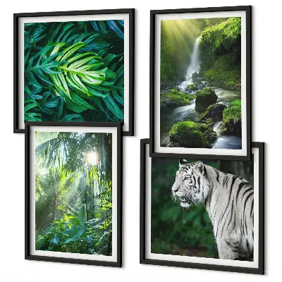 Cascade du tigre blanc de la jungle ensemble de 4 tableaux