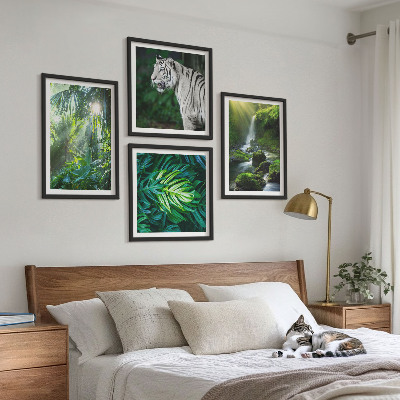 Ensemble de 4 tableaux Cascade du tigre blanc de la jungle