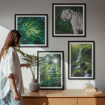 Ensemble de 4 tableaux Cascade du tigre blanc de la jungle