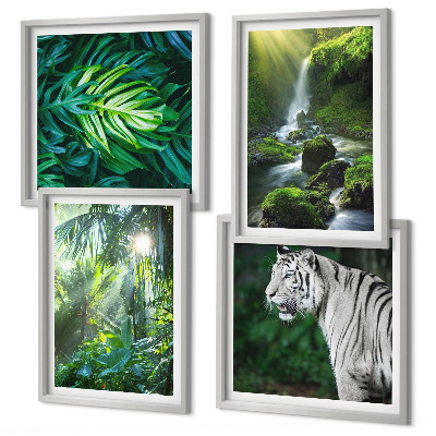 Ensemble de 4 tableaux Cascade du tigre blanc de la jungle