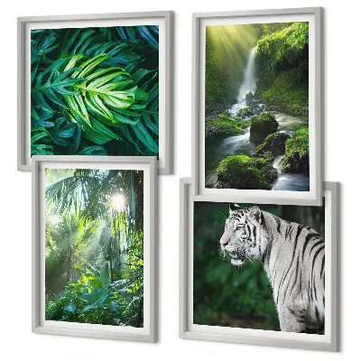 Cascade du tigre blanc de la jungle ensemble de 4 tableaux