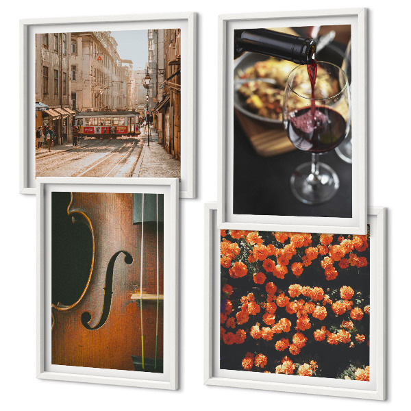 Mur de tableaux Fleurs vintage rue vin violon